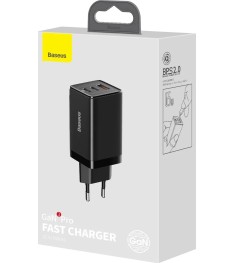 СЗУ-адаптер Baseus GaN3 Pro 65W (2Type-C / 1USB) + кабель Type-C to Type-C (Blac..